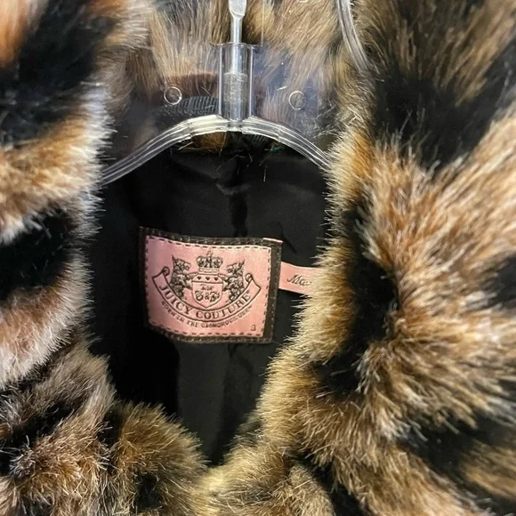 JUICY couture leopard print fur jacket sz 3 - Picture 2 of 3